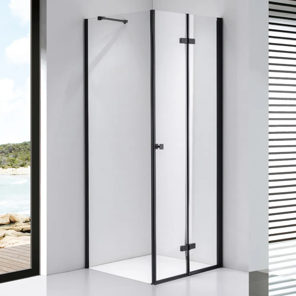 Stuxi Verona Black 80x80 cm szögletes csuklóajtós zuhanykabin, 6 mm vízlepergető üveggel, fekete elemekkel