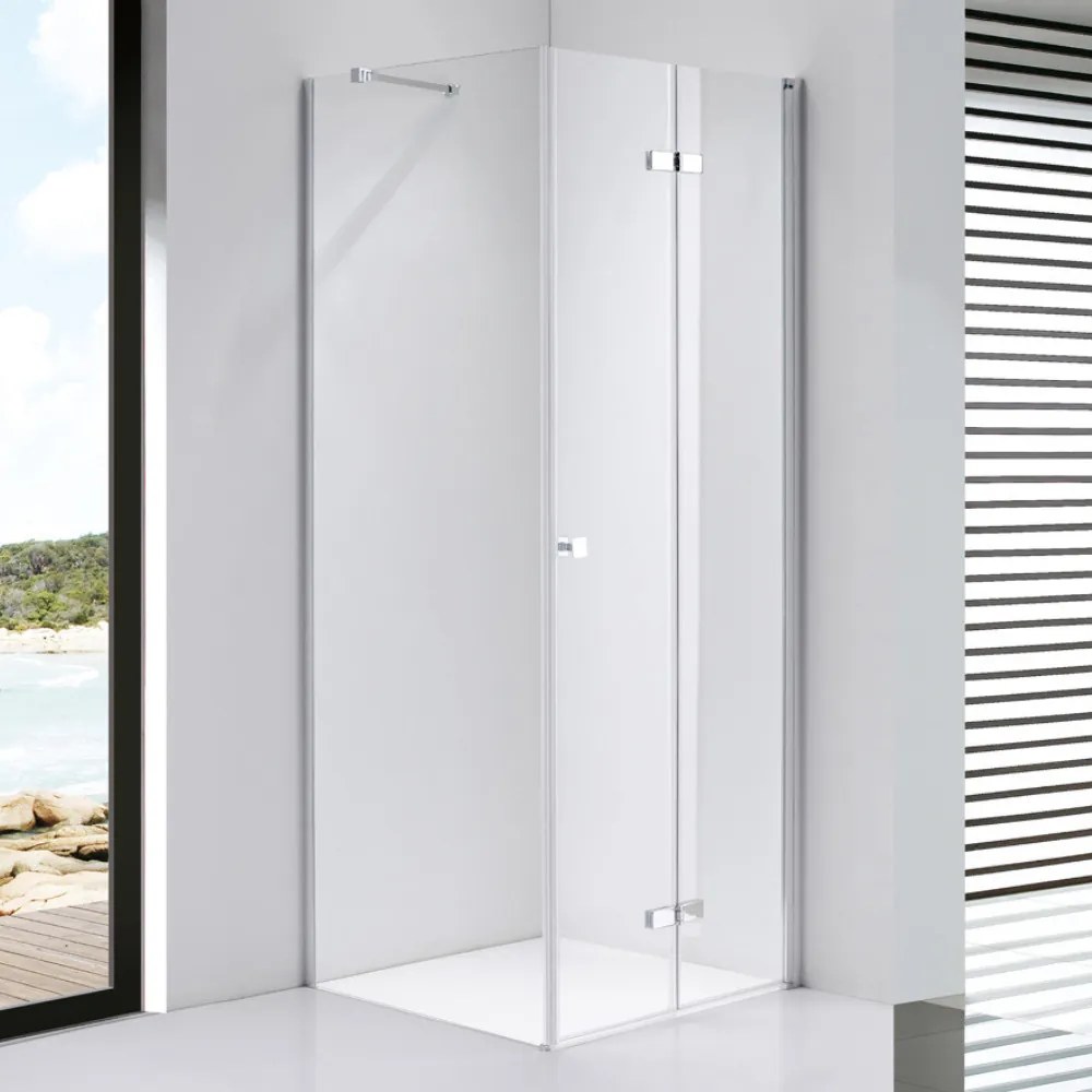 Stuxi Verona 70x70 cm szögletes csuklóajtós zuhanykabin, 6 mm vízlepergető üveggel, króm elemekkel