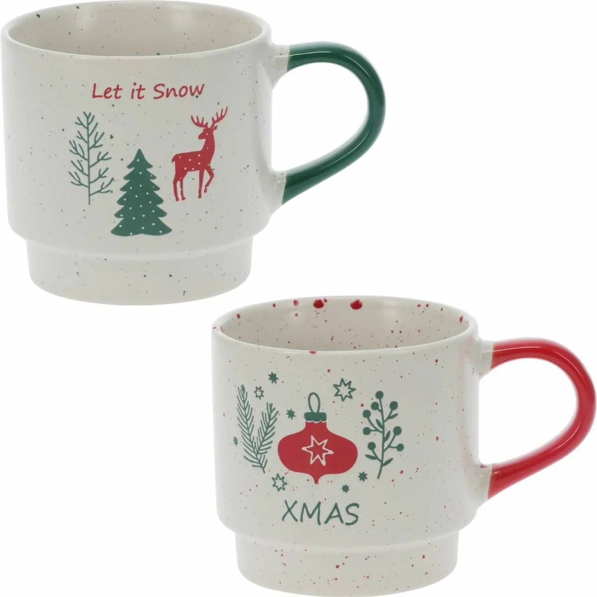 2 darab Let It Snow/Xmas 350 ml-es, egymásrarakható, kőagyag bögrékből álló szett
