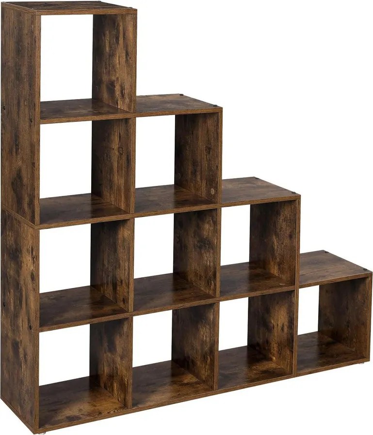 Könyvespolcok, 10 kockás tároló, 129,5 x 29 x 129,5 cm