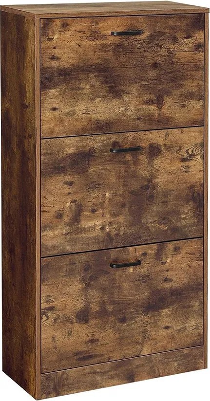 Cipős szekrény 3 felhajtható ajtóval, 60x24x120 cm rusztikus barna