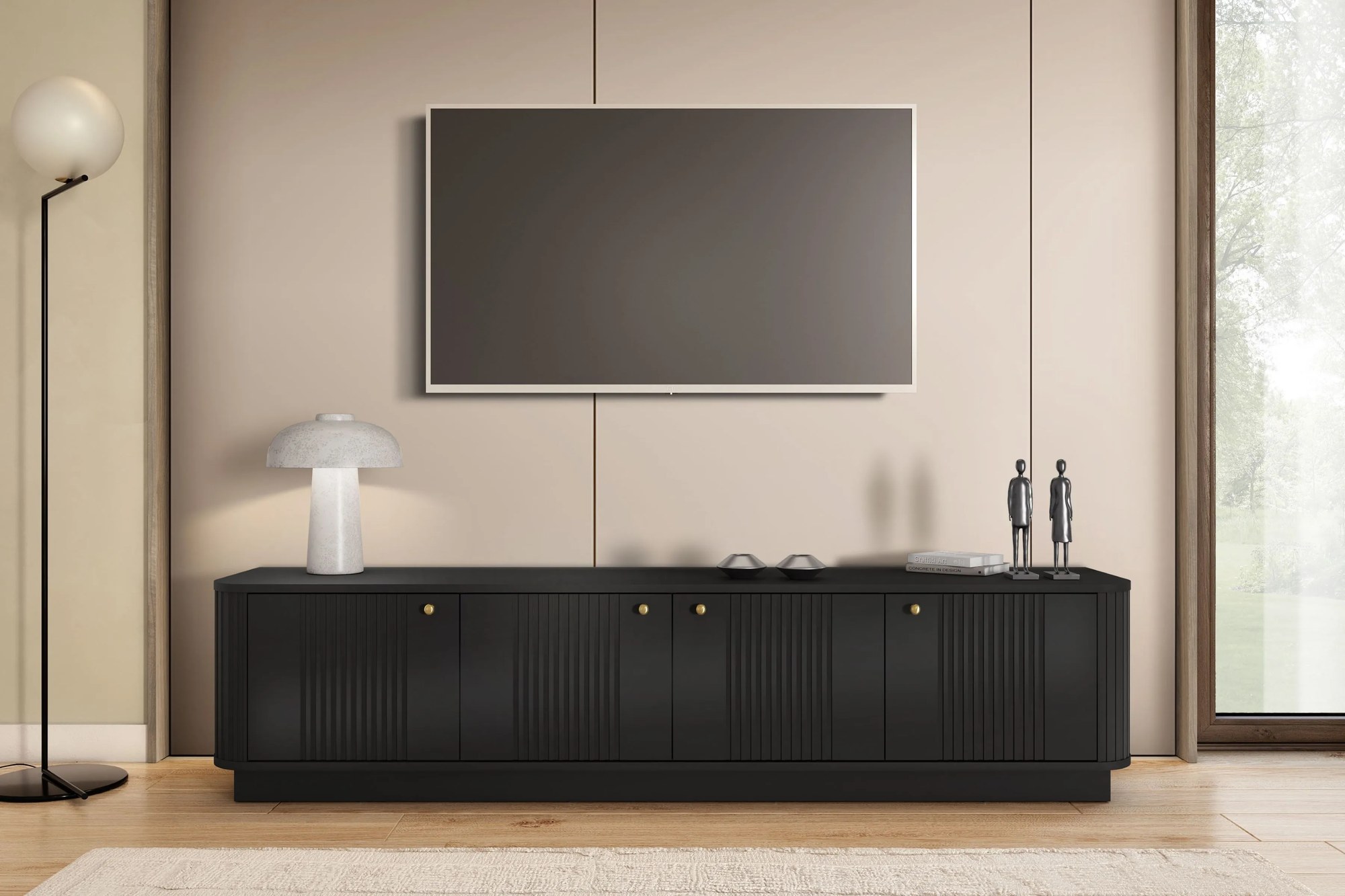 Vesper 4D TV-szekrény 187 cm talapzaton - fekete / arany fogantyúk