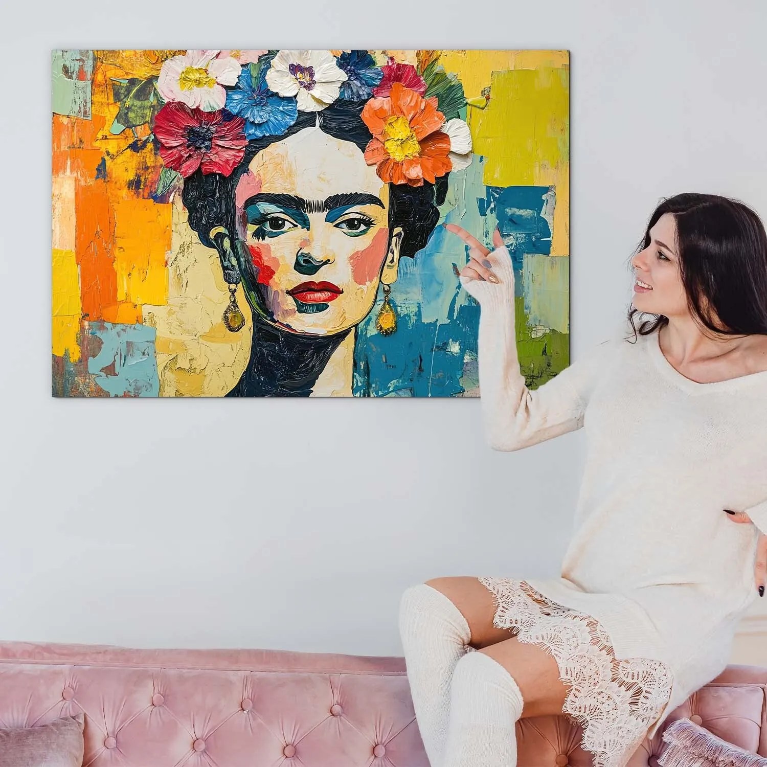 DUBLEZ | Fa falikép  Frida Kahlo színekben
