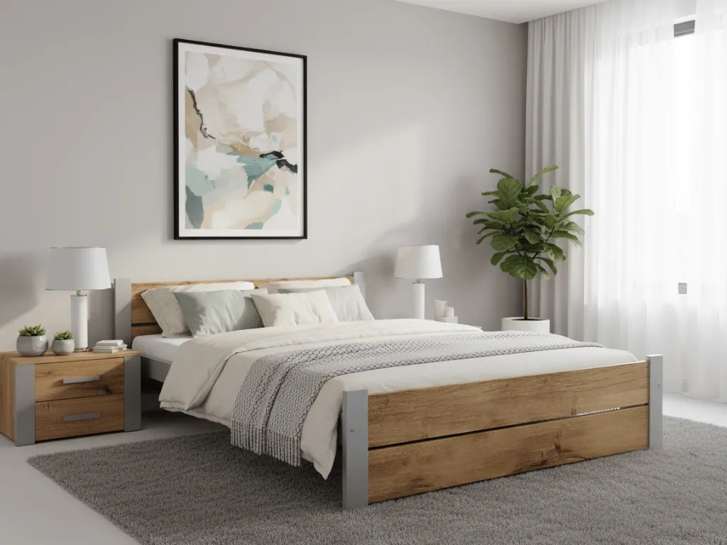 Ágy IKAROS DOUBLE 140 x 200 cm, artisan tölgy/szürke Ágyrács: Ágyrács nélkül, Matrac: Sommera 18 cm matrac