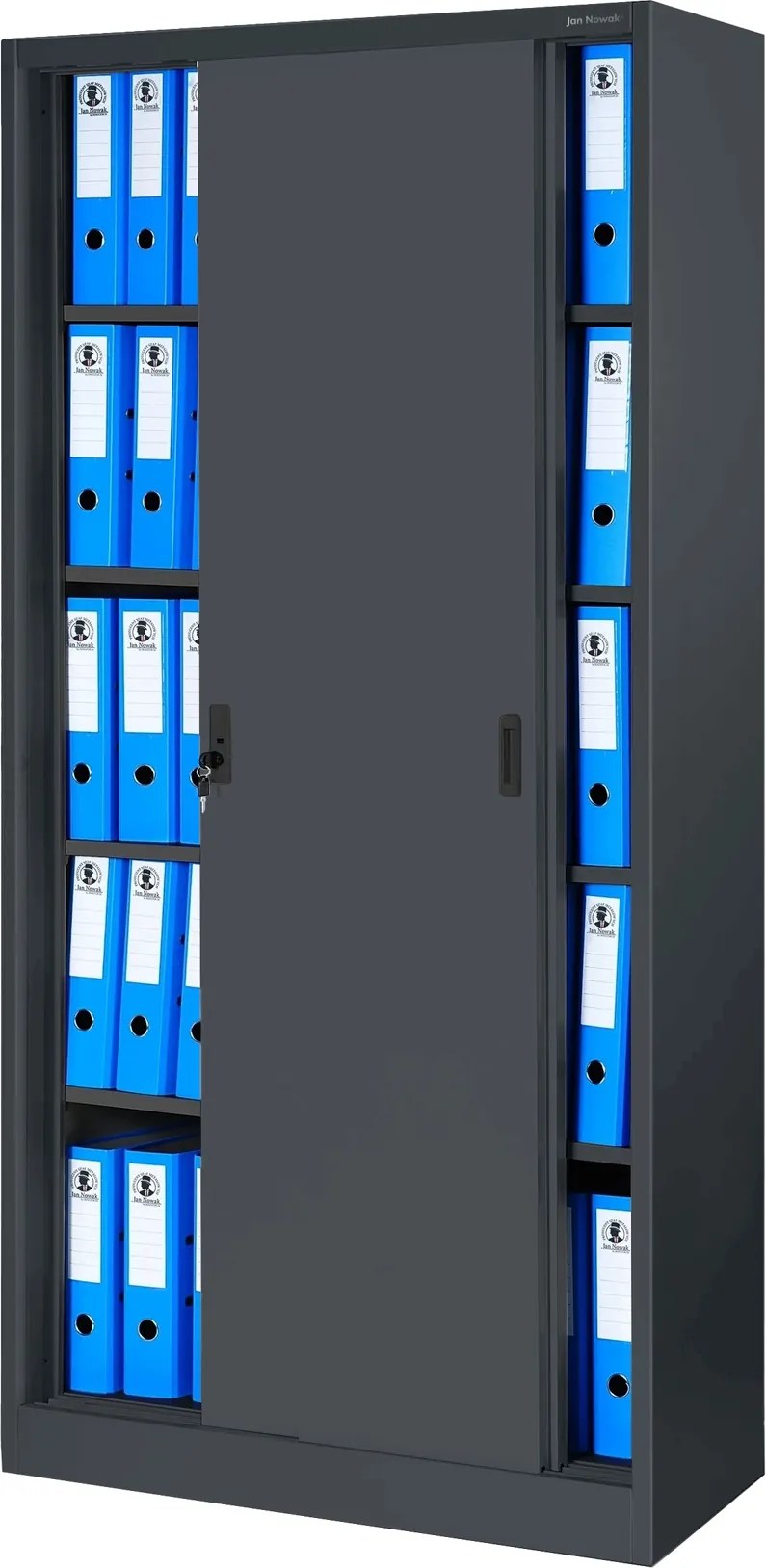 Fém irodai szekrény tolóajtókkal KUBA, 900 x 1850 x 400 mm, antracitszürke