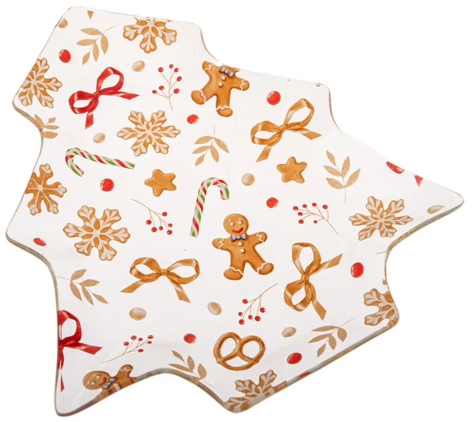 Fehér szervírozó üveg tányér karácsonyi mintával Gingerbread  Dakls
