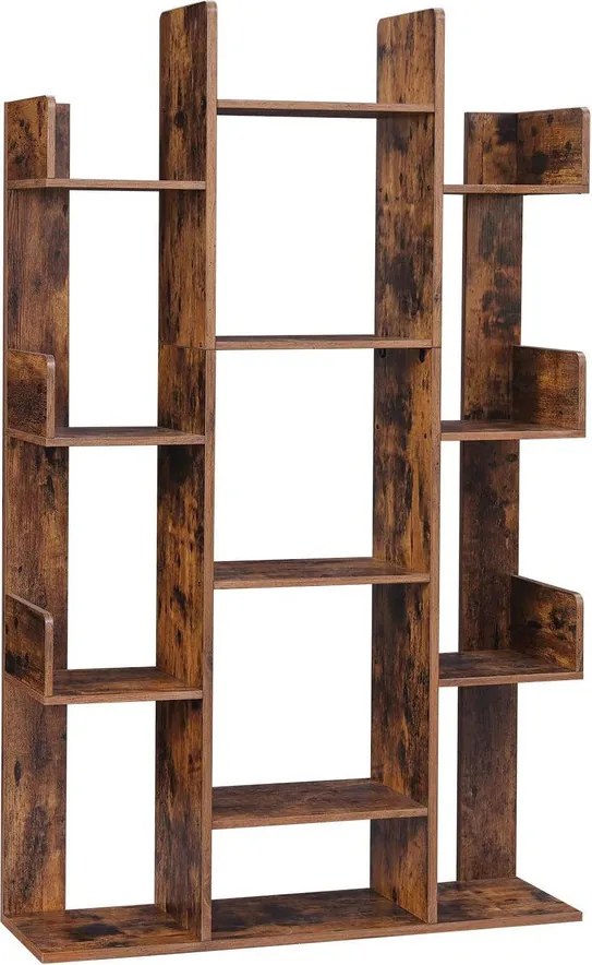 Könyvespolc, fa alakú könyvespolc 13 tároló polccal, 86 x 25 x 140 cm