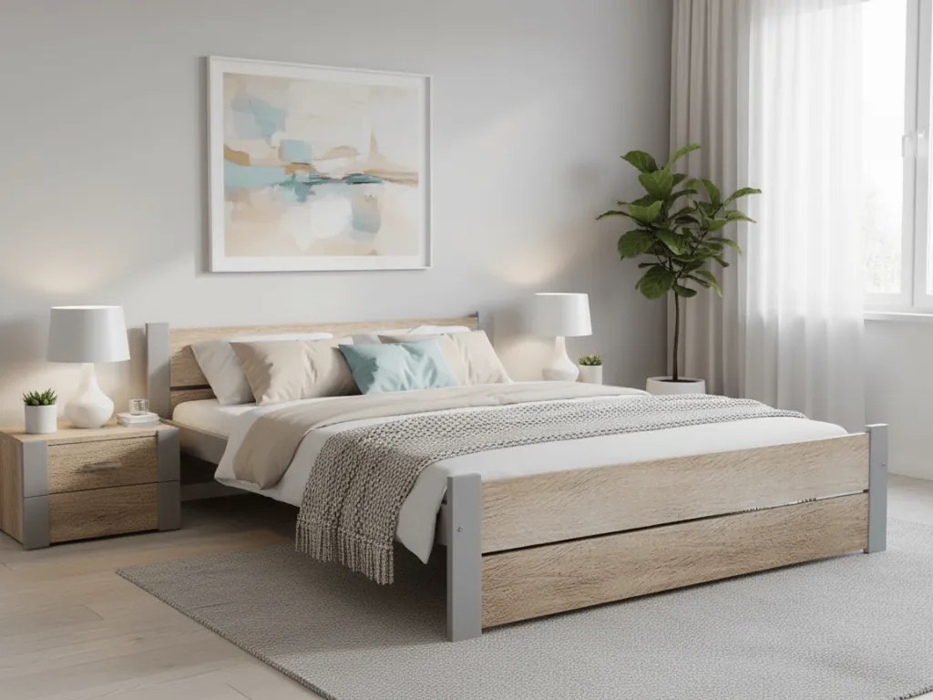 Ágy IKAROS DOUBLE 180 x 200 cm, sonoma tölgy/szürke Ágyrács: Lamellás ágyrács, Matrac: Matrac nélkül