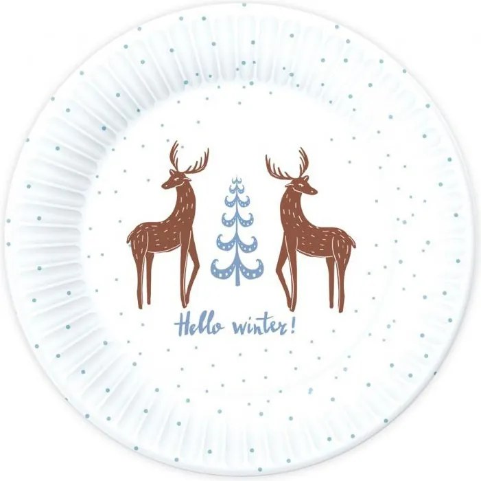 Karácsonyi Hello Winter White papírtányér 6 db-os 18 cm