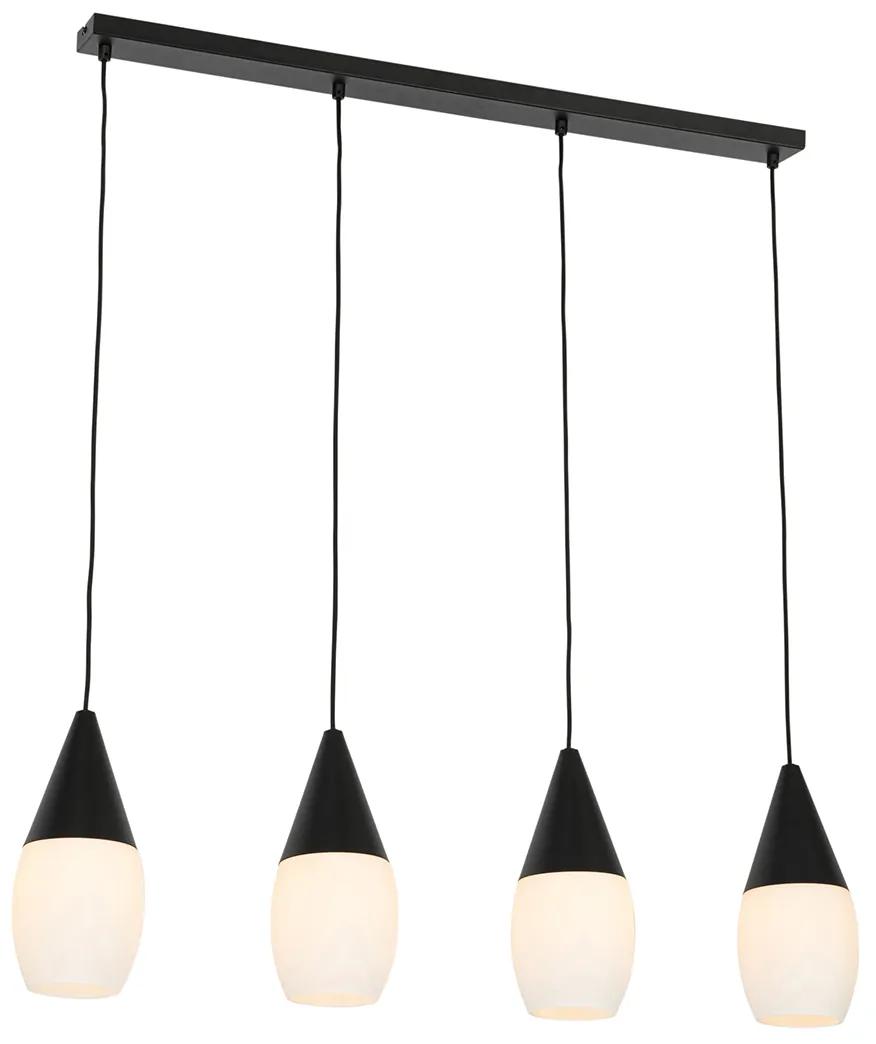 Modern fekete lógólámpa opál üveggel 4-lámpás - Drop