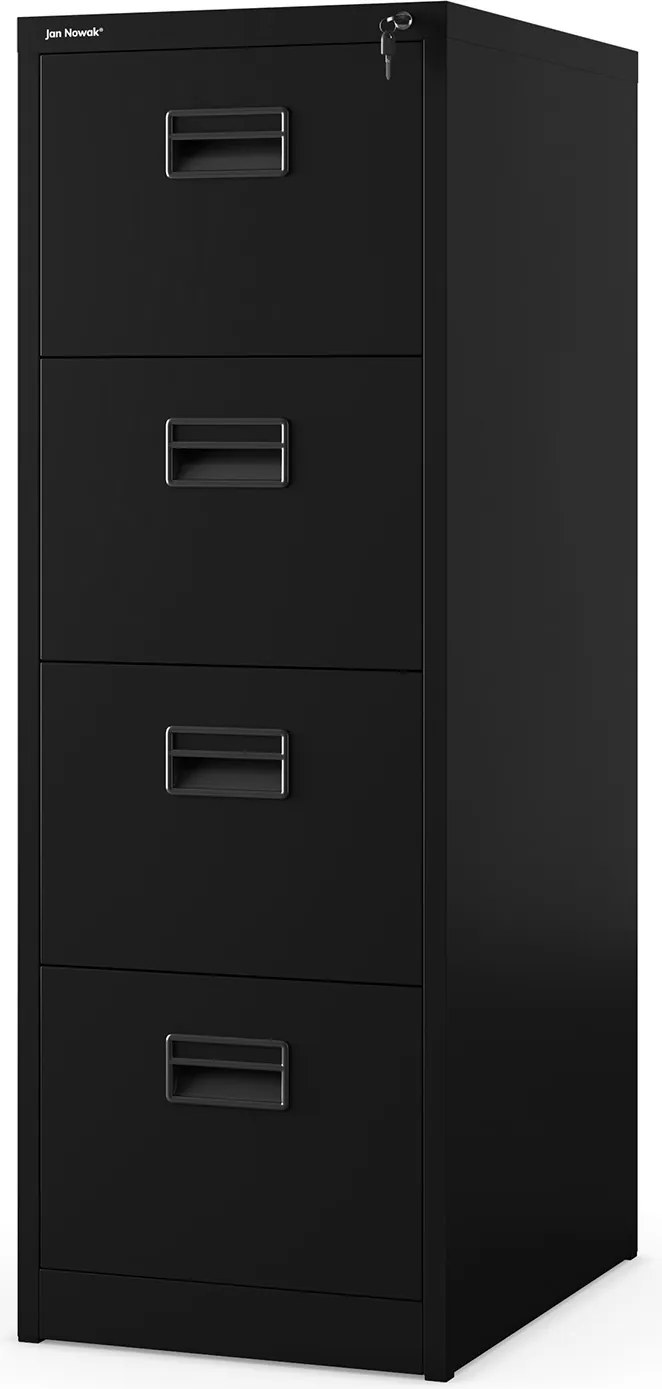 Fém irattartó szekrény, 4 fiókos SARA V4, 460 x 1320 x 620 mm, fekete