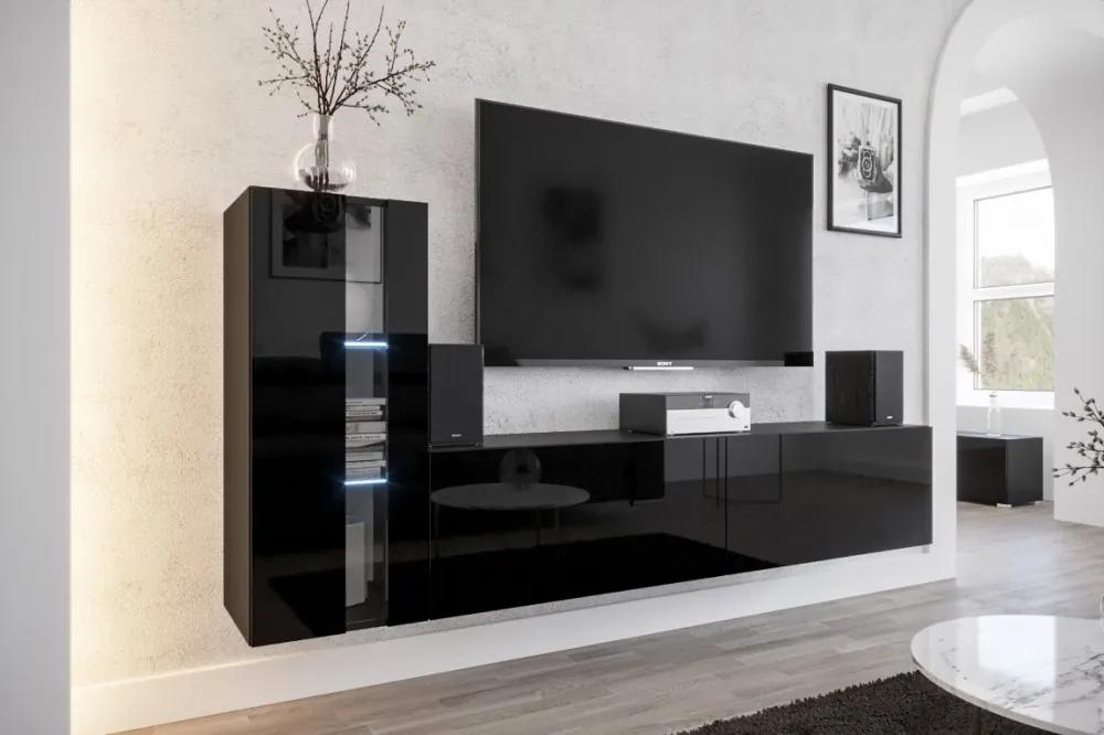 Prince Concept 45 nappali bútor szett magasfényű feKETE (203cm)