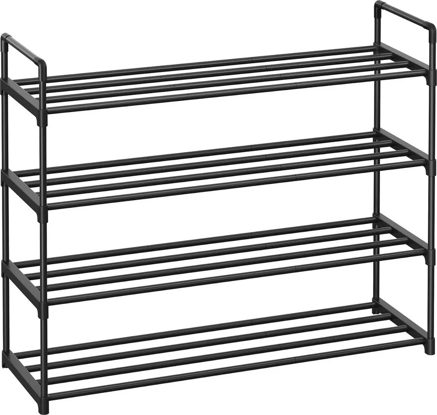 4 szintes cipőtároló állvány, fém cipőtartó 20 pár cipő számára, 92x30x73 cm, fekete