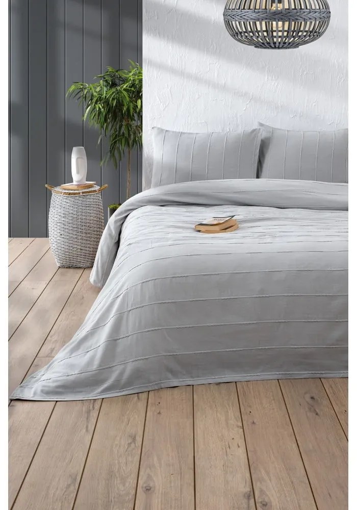 Szürke pamut ágytakaró és párnahuzat szett 210x220 cm Sedef  Mijolnir