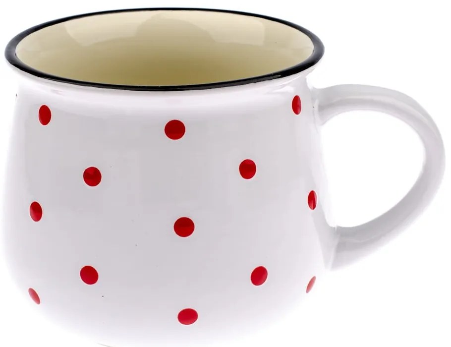 Happy Time fehér kerámiabögre piros pöttyökkel, 770 ml - Dakls