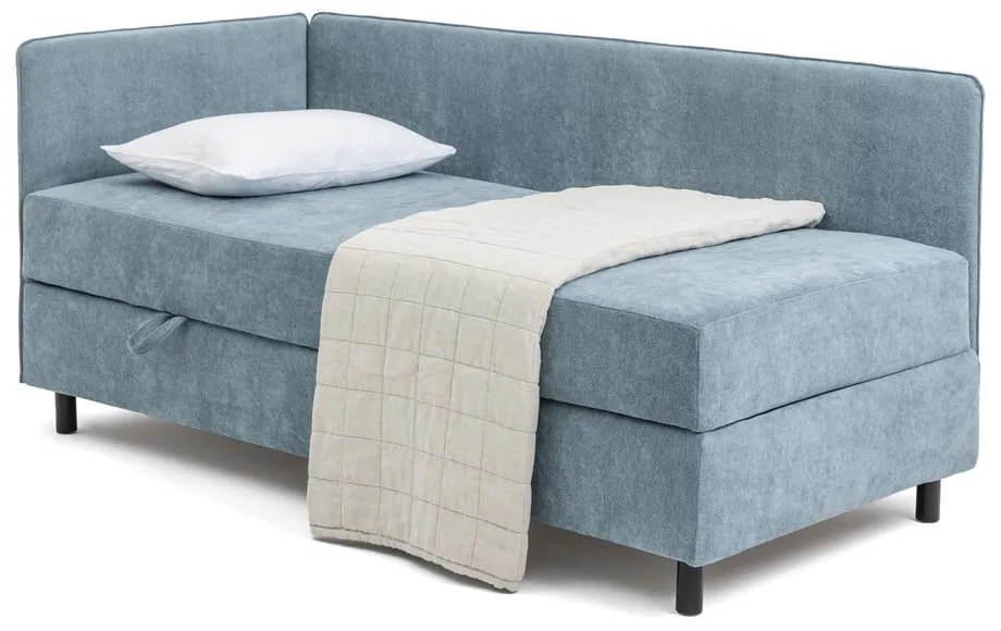 Kék kárpitozott ágyneműtartós egyszemélyes ágy matraccal 90x200 cm Avela  Bonami Selection