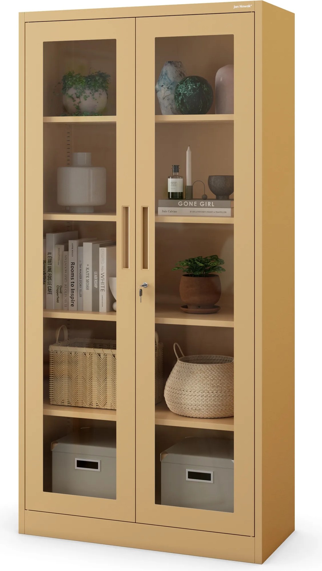 Üveges vitrin AMELIA, 900 x 1850 x 400 mm, Fresh Style: bézs