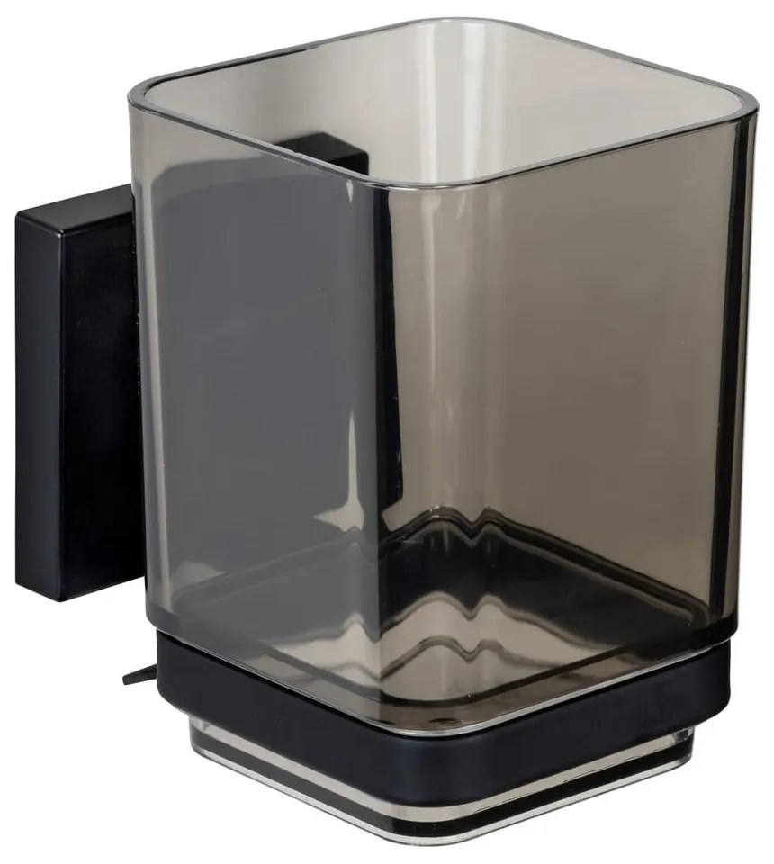 Fekete öntapadós műanyag fogkefetartó pohár Quadro  Wenko