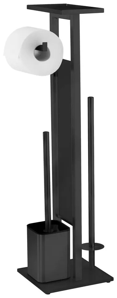 Fekete rozsdamentes acél WC-papír tartó állvány kefével Debar  Wenko