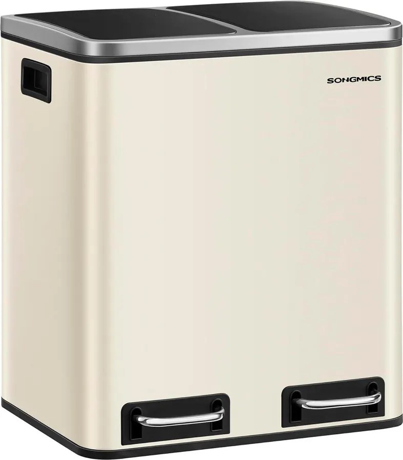 SONGMICS konyhai szemetes, 2 x 15 literes dupla kuka szelektív hulladékgyűjtéshez, homokbézs és fekete színben