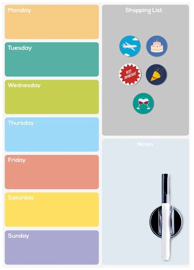 Mágneses tábla 30x42 cm Week Planner  Balvi