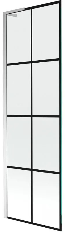 Mexen Next L, 1-krídlová vaňová zástena 60 x 150 cm, 6mm číre sklo-čierny vzor, chrómový profil, 895-060-000-03-77-01
