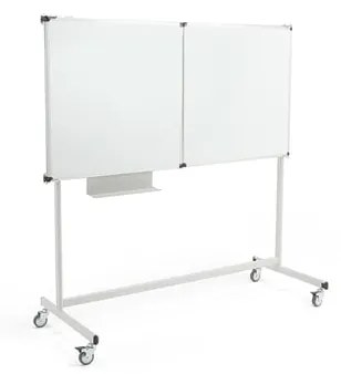 Biela magnetická tabuľa s kolieskami MEGAN, trojdielna, 1500x1000 mm