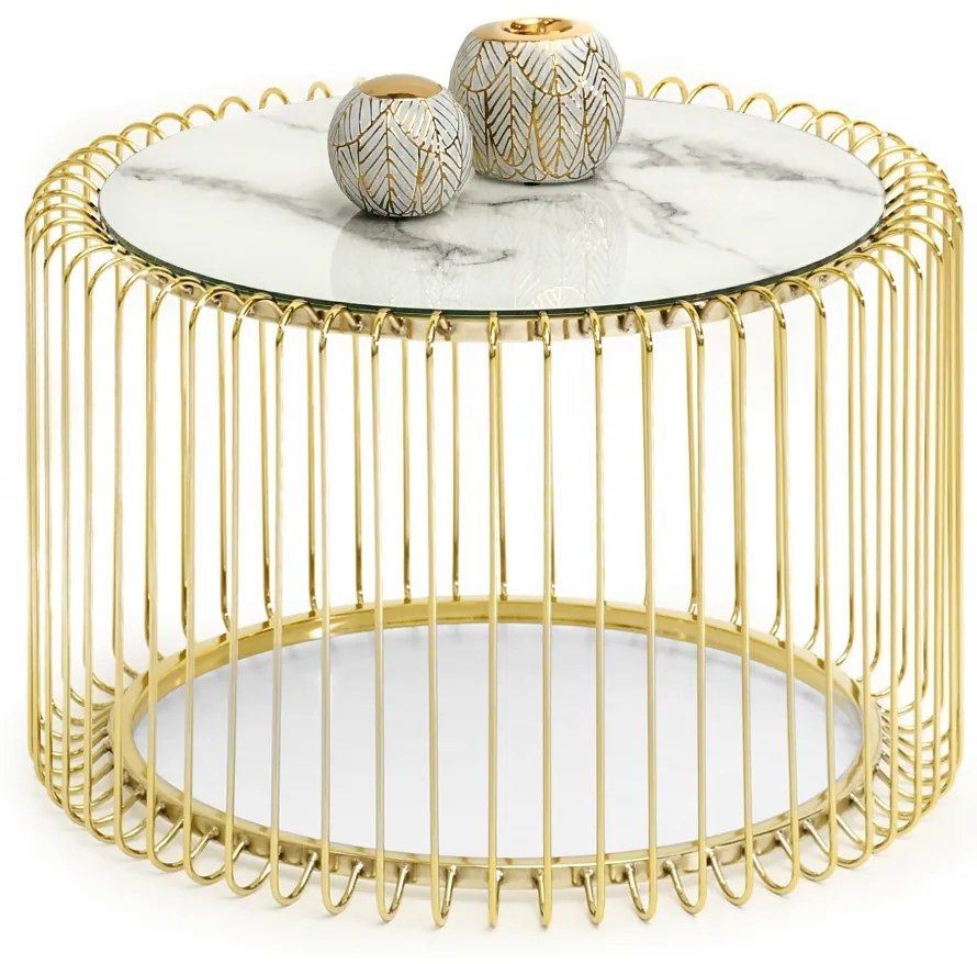 Konferenčný stolík Nils M (biely mramor + zlatá). Akcia -31%. Vlastná spoľahlivá doprava až k Vám domov. 1111658