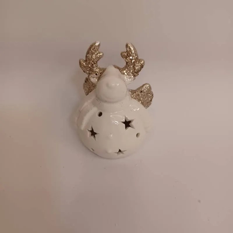 DECOLED Keramický sob, 7,3 x 6,5 x 9,3 cm, teplá biela, 2xLR44