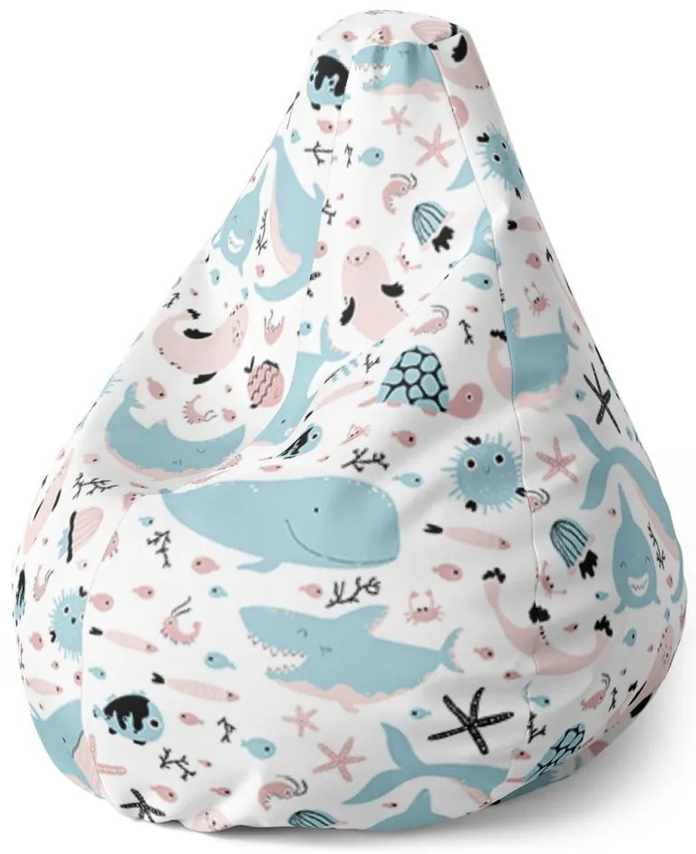Sedací vak Pear kreslený morský svet, farebná