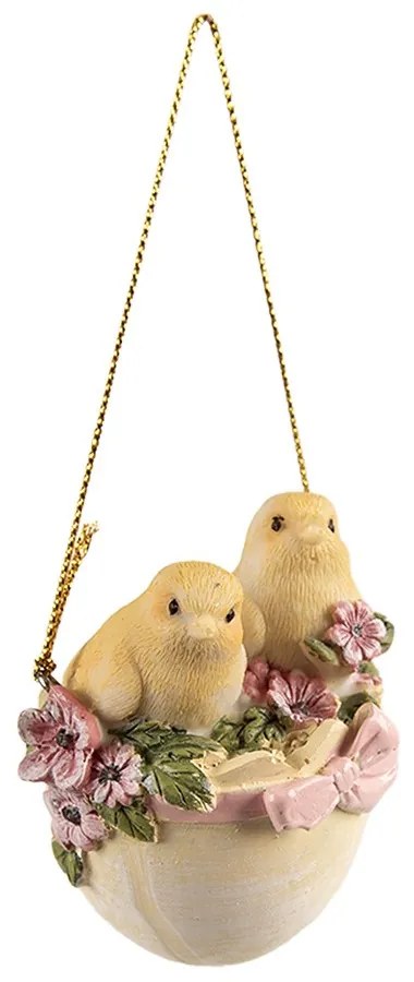 Závesná dekorácia s kuriatkami vo vajíčku - 5*5*7 cm