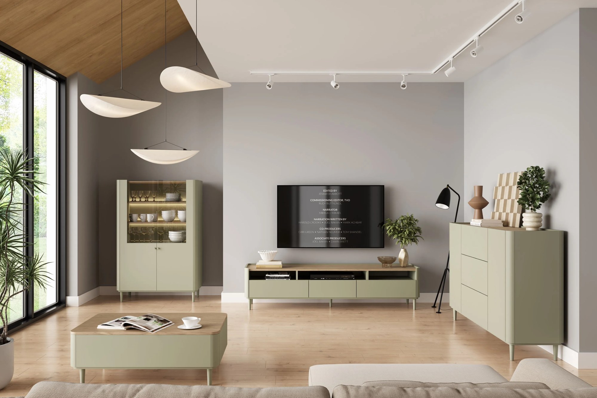 Vitrína Elivo 100 cm na nožičkách - eukalyptus / dub baltic dune