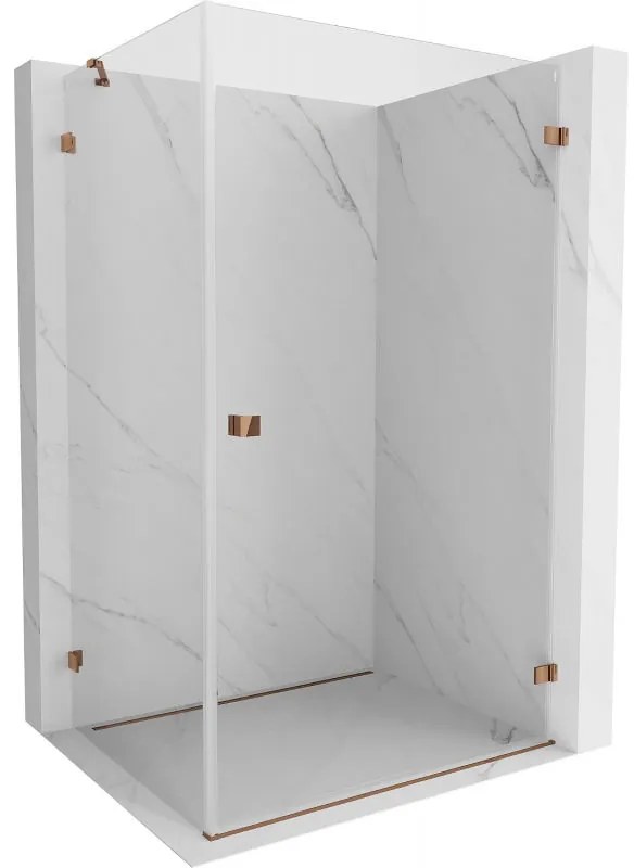 Mexen Lunar-B, pravostranný výklopný sprchový kút 75 x 70 cm, 8mm číre sklo, profil ružové zlato, 832-075-070-60-00-P