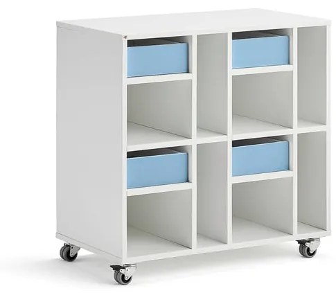 Úložná skriňa CASPER, 4 zásuvky, 8 priehradiek, biela, modrá