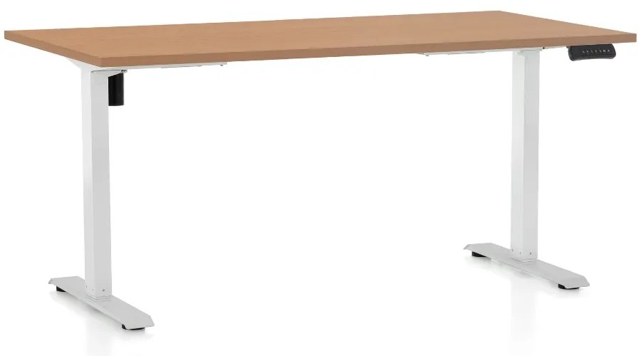 Výškovo nastaviteľný stôl OfficeTech B, 160 x 80 cm, biela podnož, buk