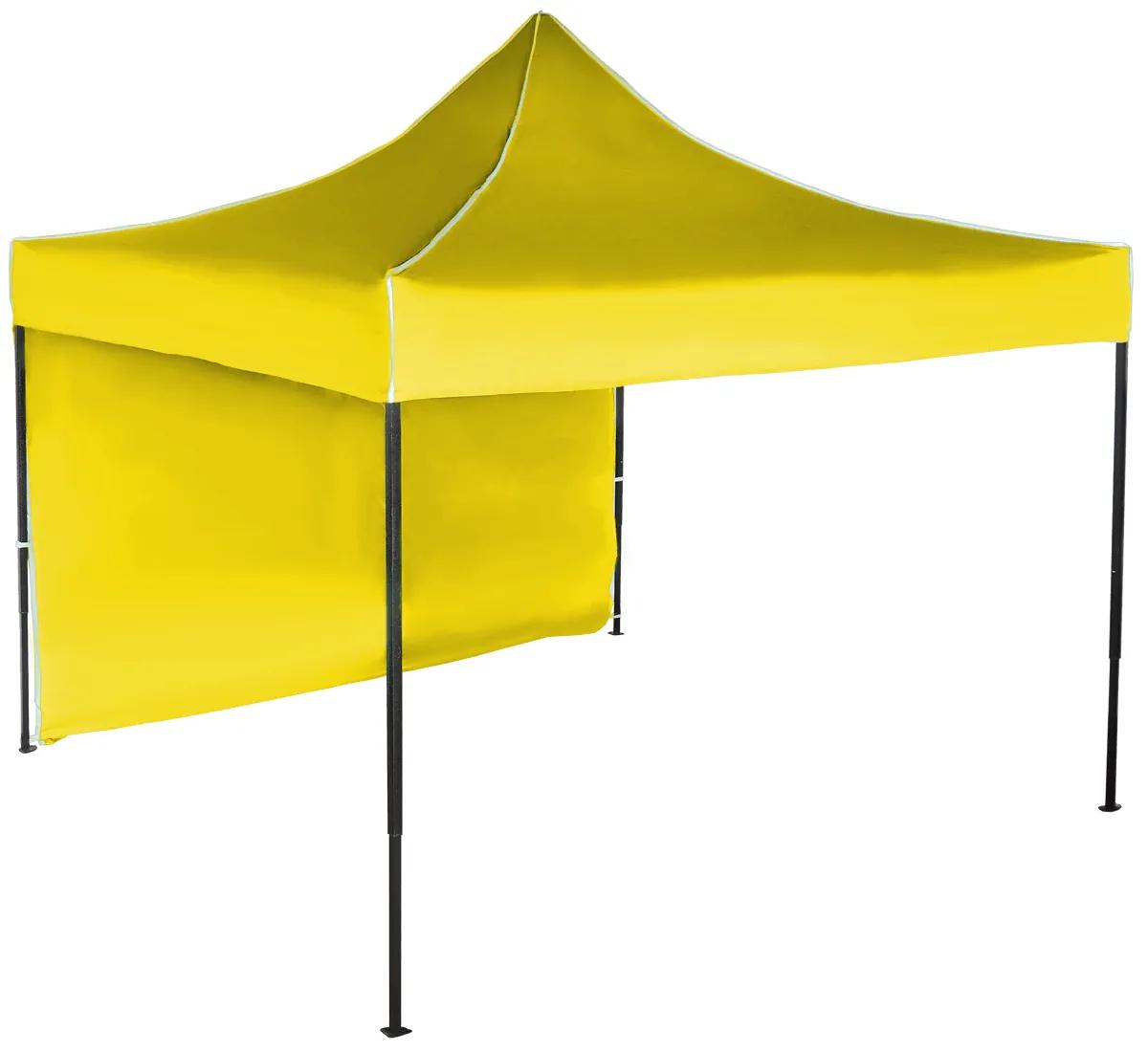 Rýchlorozkladací nožnicový stan 3x3m – oceľový, Žltá, 1 bočná plachta
