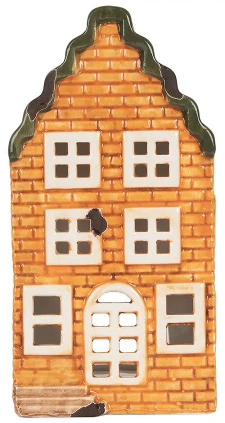 Oranžový keramický domček na čajovú sviečku Lamont - 9*10*19 cm
