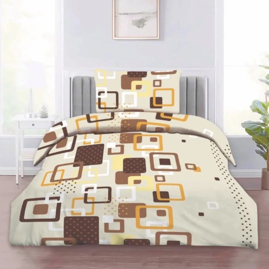 Obliečky deluxe bavlnené Kocky hnedé 200x140cm+90x70cm TiaHome