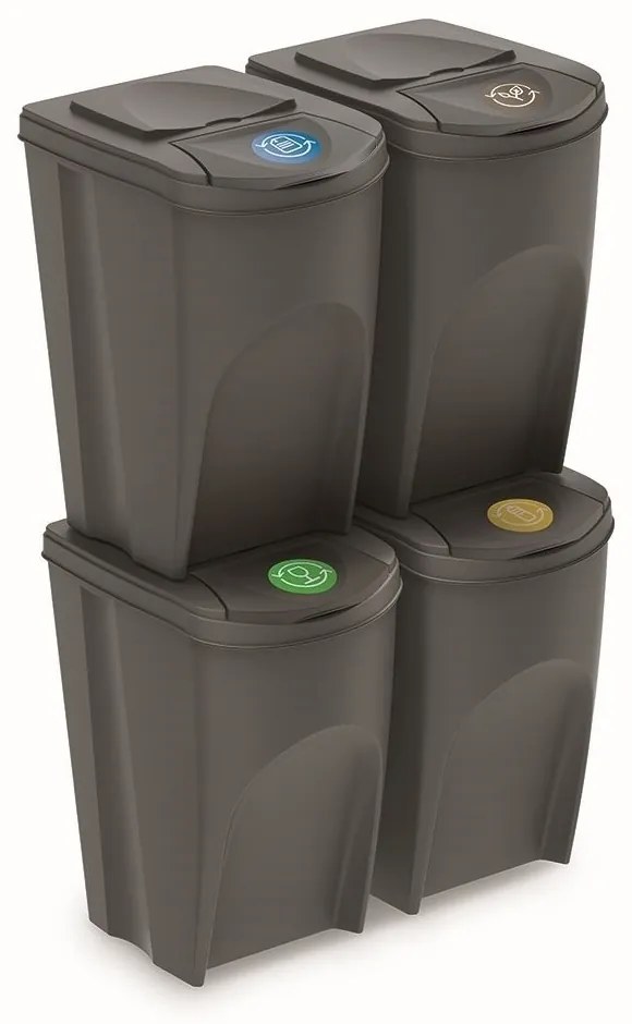 Set košov na triedený odpad, 4 x 35 l, sivá