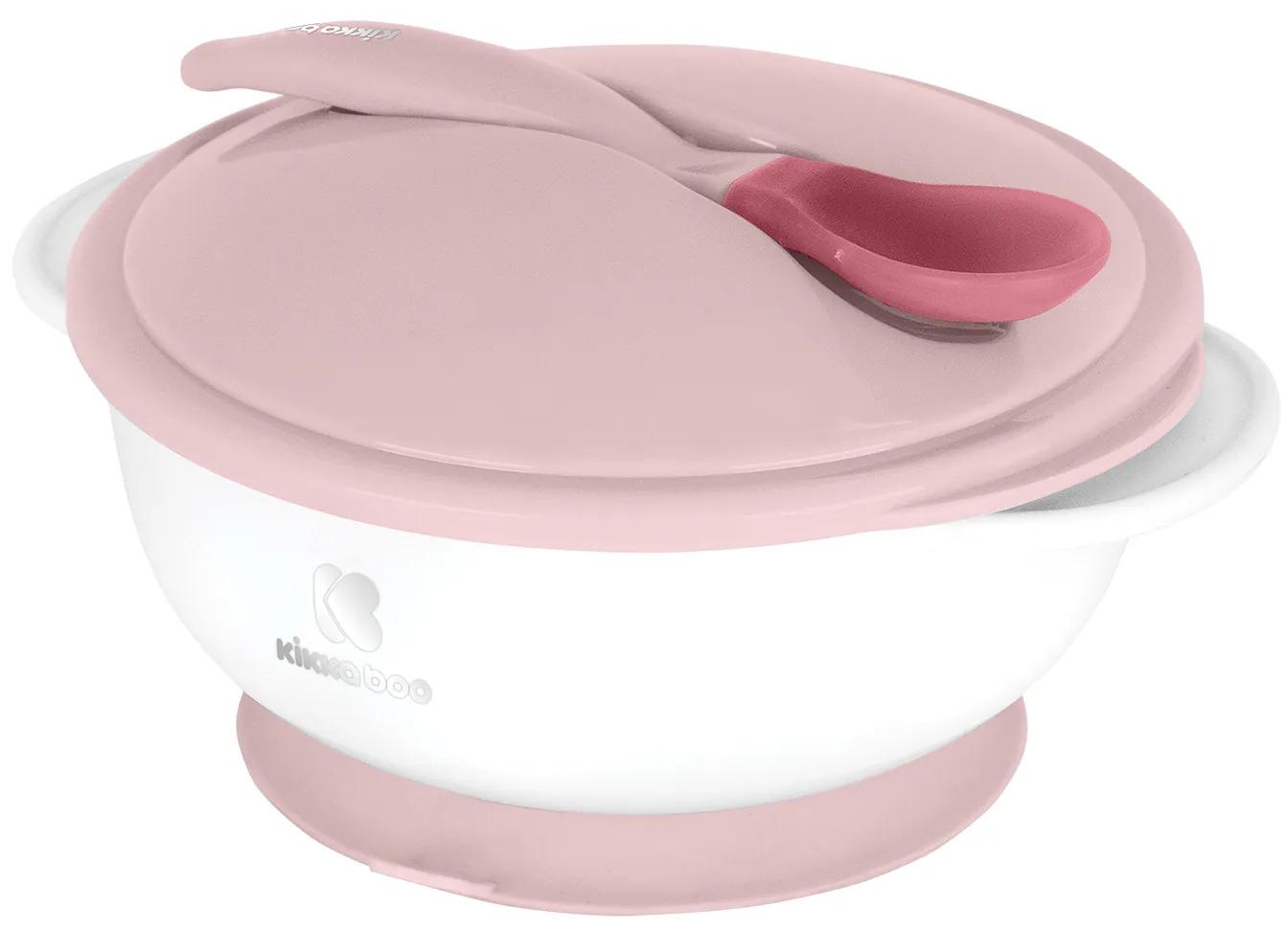 Miska s prísavkou, viečkom a lyžičkou s tepelným senzorom Pink
