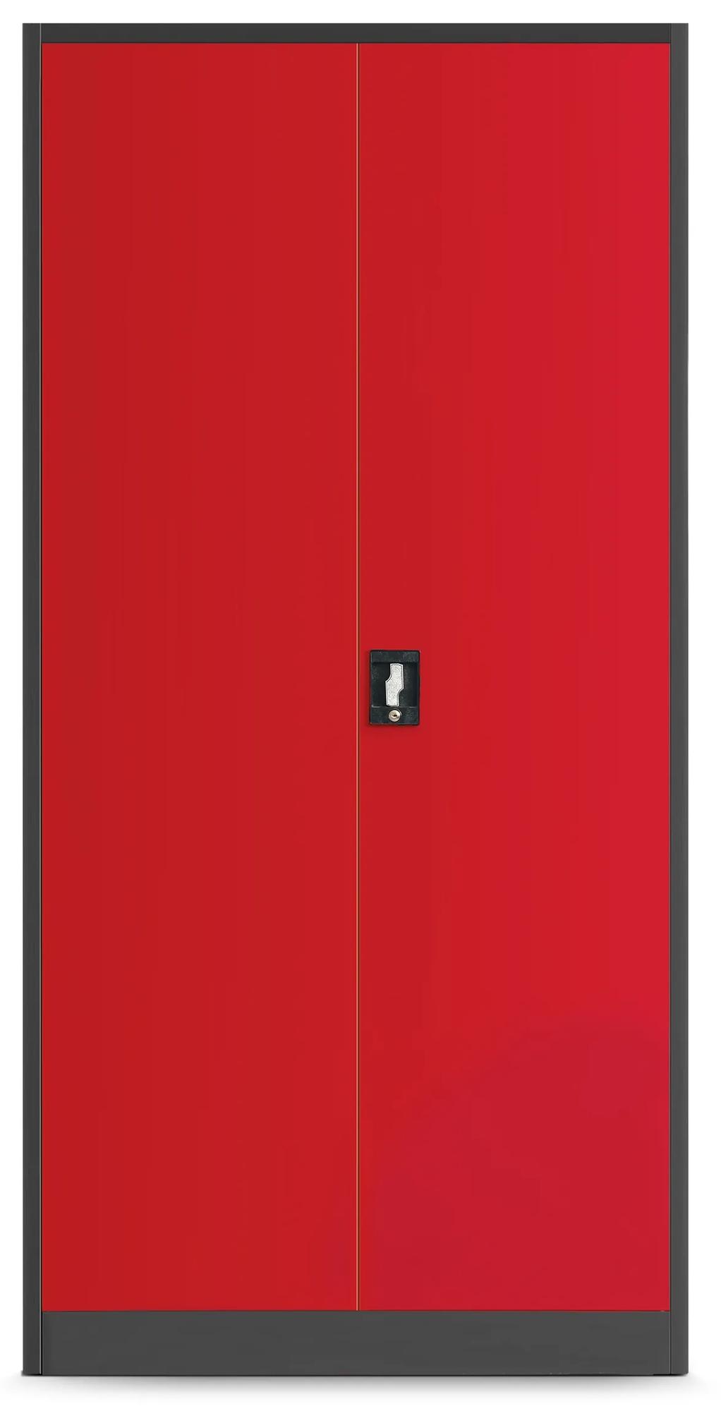 Kovová dielenská skriňa s policami BRUNO 920 x 1850 x 500 mm, antracitovo-červená