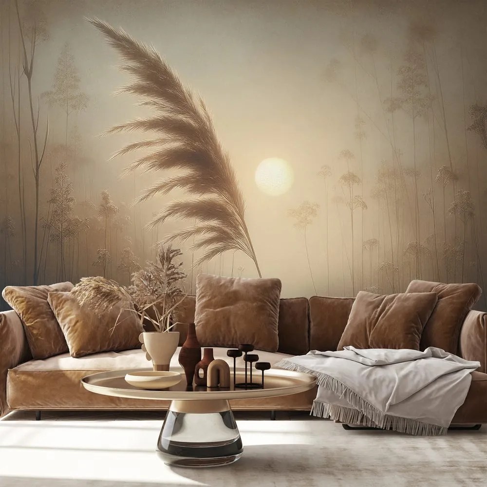 Tapeta pampová tráva v rannej hmle