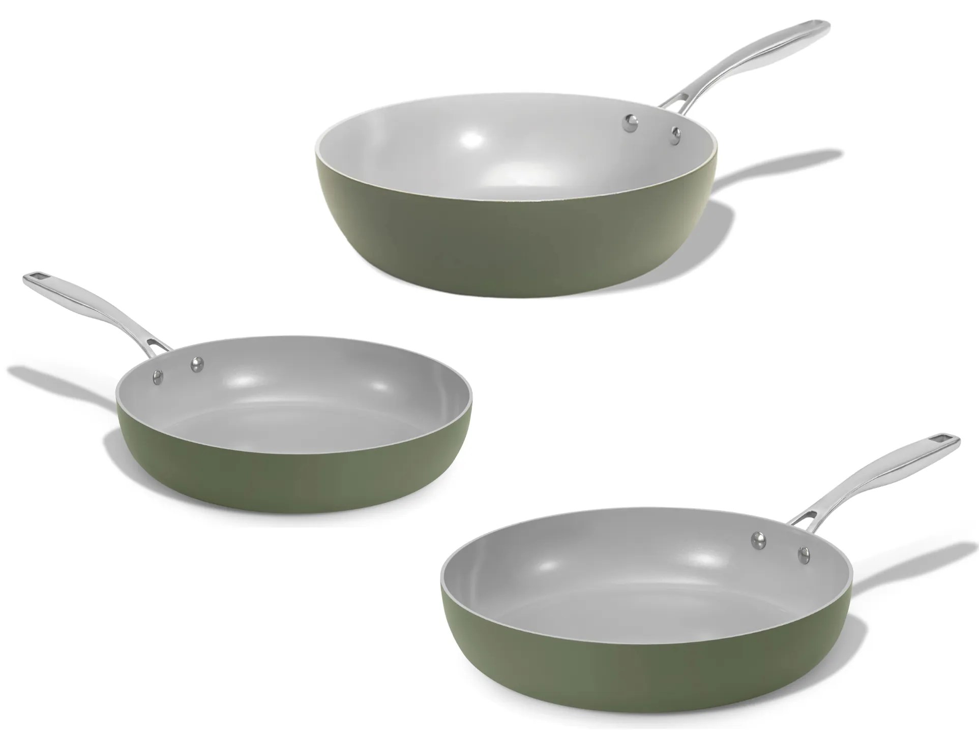 Elmich Sada keramických panvíc Vital 3 ks, 1 wok a 2 panvice, olivovo zelená