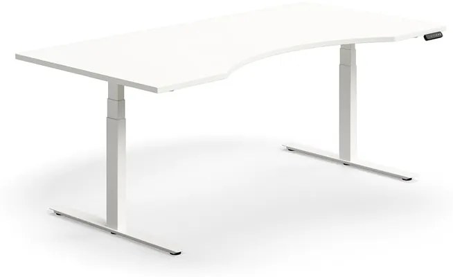 Výškovo nastaviteľný stôl QBUS, s výrezom, 2000x1000 mm, biely rám, biela