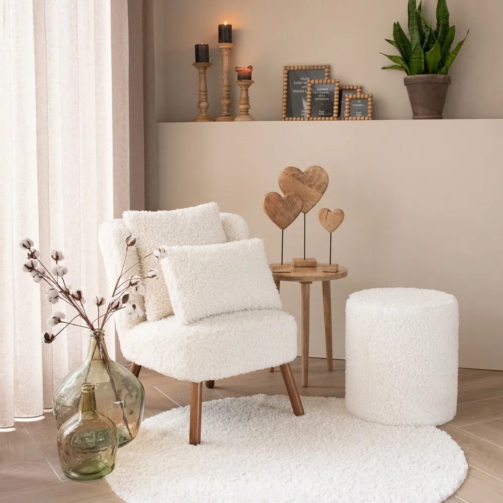 Biely plyšový kučeravý vankúš Curly Teddy White Off - 45*15*45cm