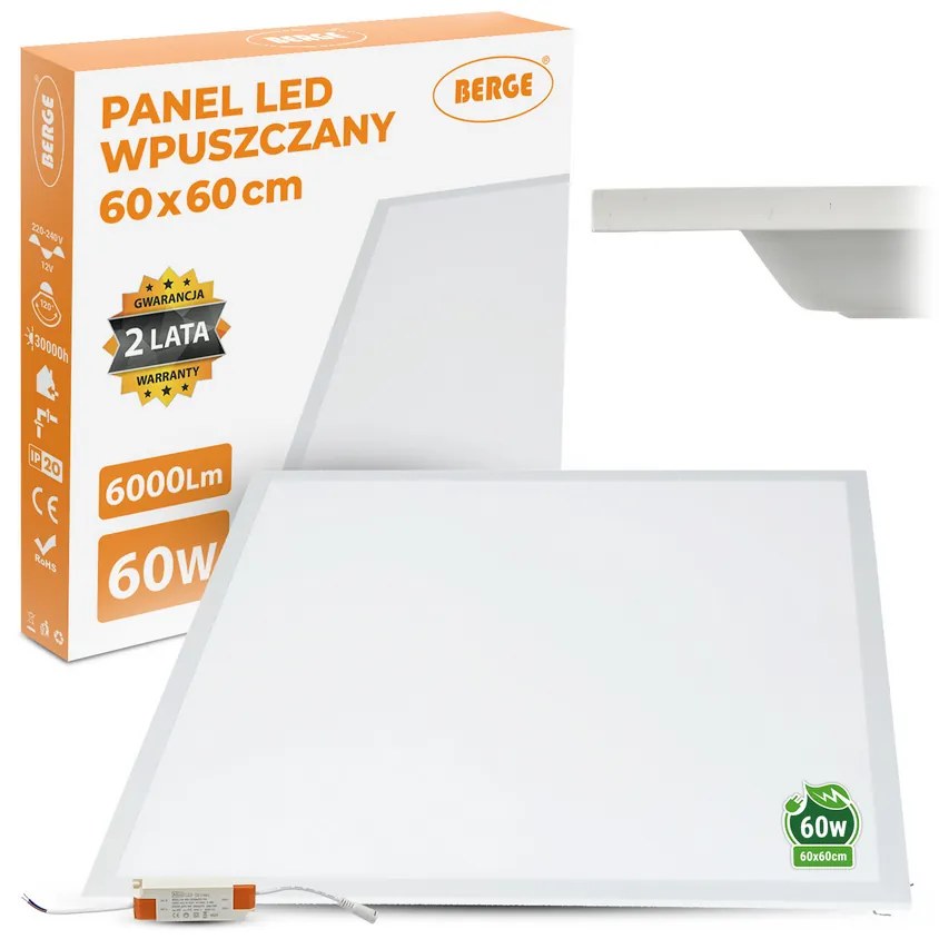 BERGE LED panel 60x60 - 60W - 4400lm - 4000k - neutrálna farba - zapustená biela