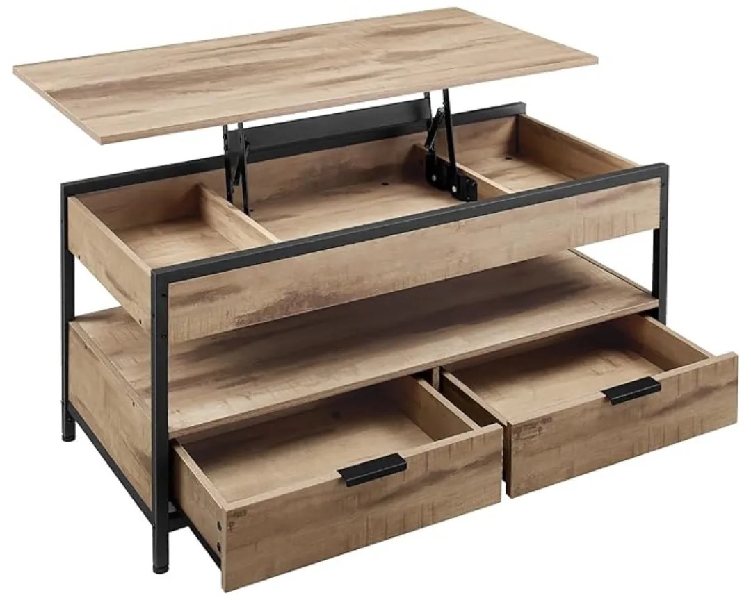 Vasagle Výškovo nastaviteľný konferenčný stolík GASPAR, 50x100x(48-63)cm, čierna / camel hnedá