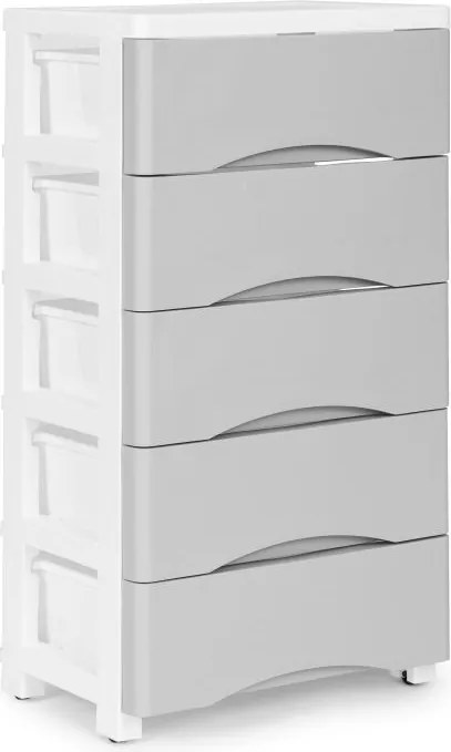 Polica s 5 výsuvnými zásuvkami, nohy s kolieskami, farebné zásuvky