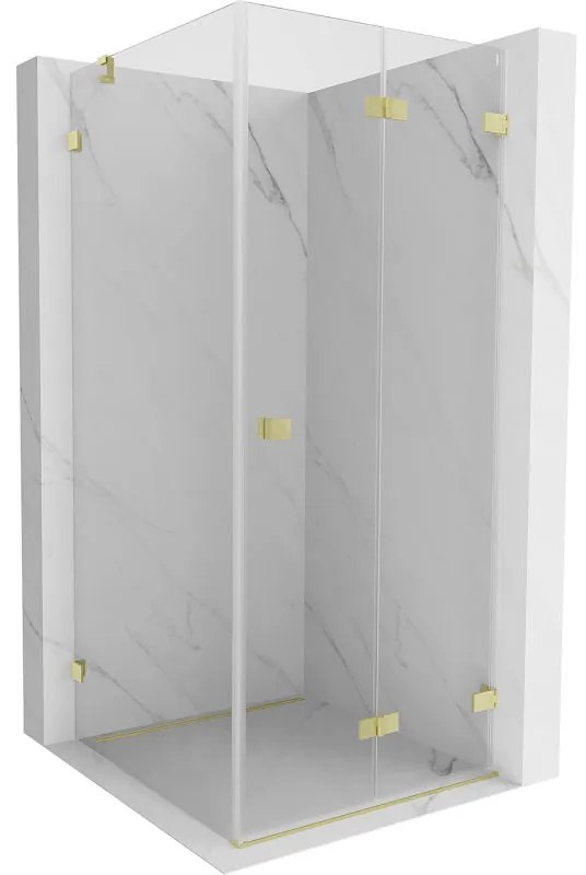 Mexen Lunar-F, sklápací sprchový kút pravý 80 x 80 cm, 8mm číre sklo, zlatý kartáčovaný - 836-080-080-55-00-P