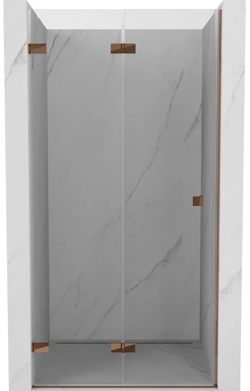 Mexen Lunar-F, skladacie ľavé sprchové dvere 85 cm, 8mm číre sklo, ružové zlato profil, 836-085-000-60-00-L
